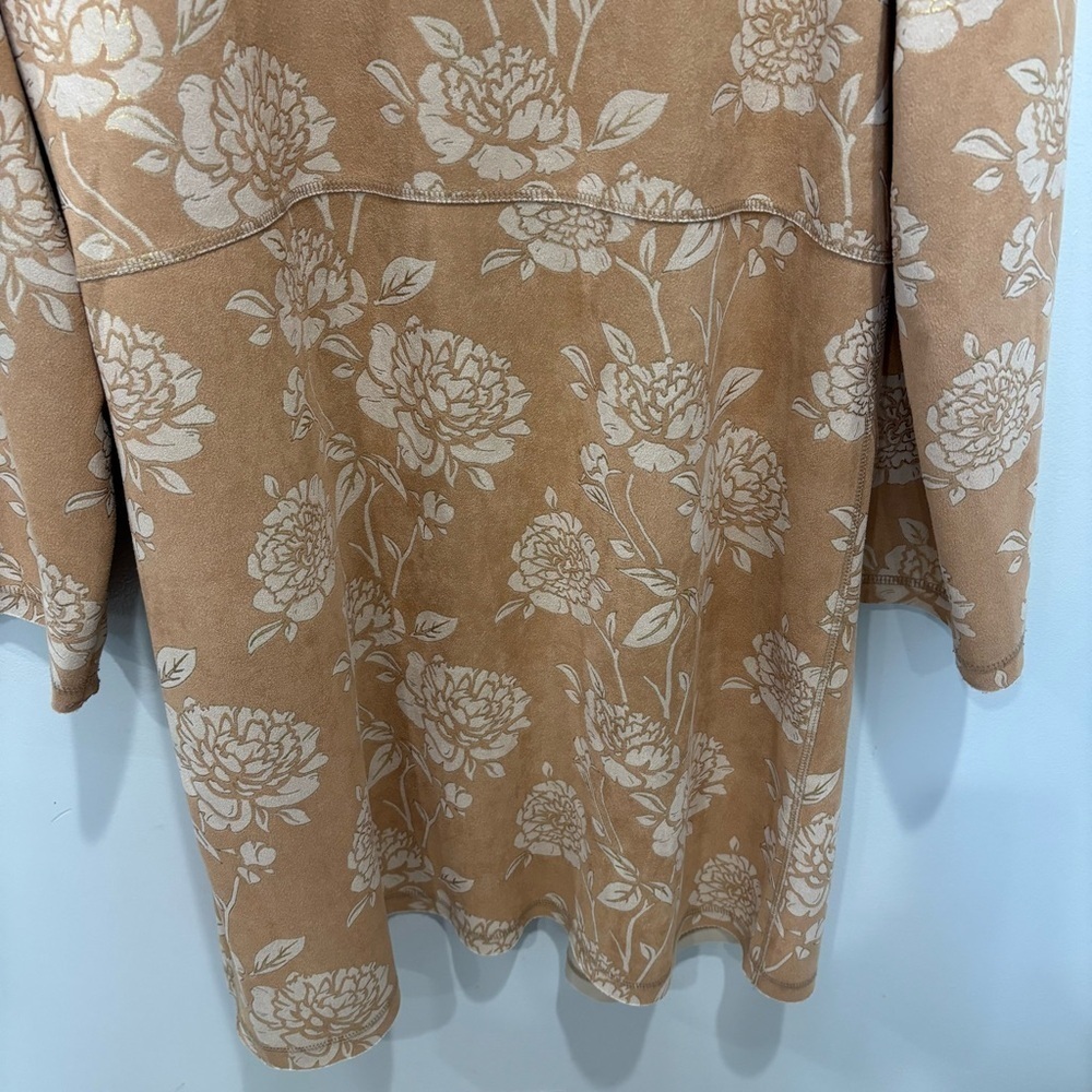 Solitaire Faux Suede Floral Open Duster Cardigan Women’s Size Large - Picture 6 of 13